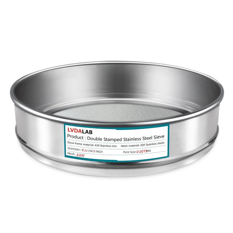 LVDALAB 304 Stainless Steel Mesh Lab Sieve, 2000 Mesh(0.0075mm) Aperture Test Sieve, 7.9Inch(20cm) Diameter Economy Standard Analysis Sample Test Sieves for Industrial Laboratory Homes - Image 1